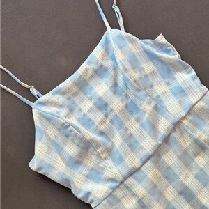 Blue and White Plaid Spaghetti Strap Dress